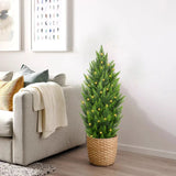 3ft Artificial Cedar Trees Fake Shrubs Cypress Trees with LED Lights Outdoor - 2pcs
