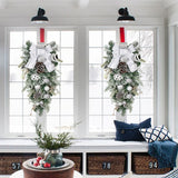 Artificial Winter Christmas Teardrop Swag Garland with White Ribbons