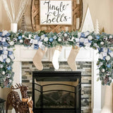 Sliver & Blue Christmas Garland Ornaments with Bows & Balls Decor