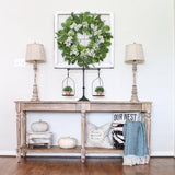 Artificial Greenery Silk Wreath with White Flowers for Front Door - 24"