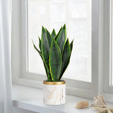 16" Artificial Snake Sansevieria Plant Potted with White Ceramic Pot