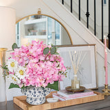 Pink Artificial Hydrangea Flowers Potted Ceramic Vase Mixed Daisy Eucalyptus Leaf