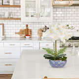 White Orchid Artificial Flower with Blue and White Porcelain Pot