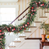 Christmas Garland Ornaments with Red Bows & Balls Decor