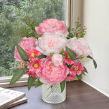 Artificial Peonies Silk Peony & Daisies Flowers Bouquet -2 Pack