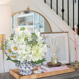 White Artificial Hydrangea Flowers Potted Ceramic Vase Mixed Daisy Eucalyptus Leaf
