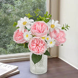 Hot Pink Artificial Peonies Silk Peony & Daisies Flowers with Stems - 15.3"