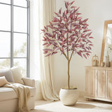 Artificial Eucalyptus Tree Potted Silk Plant with Red Burgundy - 6ft