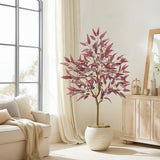 Artificial Eucalyptus Tree Potted Silk Plant with Red Burgundy - 5ft