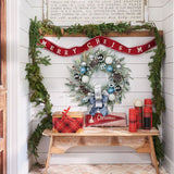 Artificial Norfolk Pine Christmas Wreath with Sliver & White Bows & Ball -24"