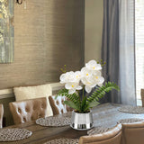 White Orchids Artificial Flowers in Silver Pot Faux Phaleanopsis Orchid Bonsia