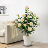 Yellow Artificial Camellia Tree Plant Fake Blooming Tree Potted - 3ft