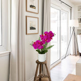 Faux Phalaenopsis Orchid Artificial Flowers with Pot for Home -15in