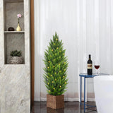 4ft Artificial Cedar Trees Fake Shrubs Cypress Trees with LED Lights Outdoor - 2pcs