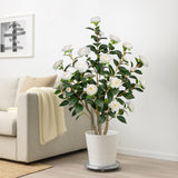 White Artificial Camellia Tree Plant Fake Blooming Tree Potted - 3ft