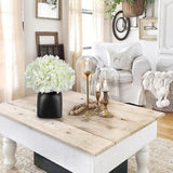 White Artificial Hydrangea Silk Flowers Potted with Black Ceramic Vase