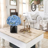 Blue Artificial Hydrangea Silk Flowers Potted with Black Ceramic Vase