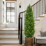 5ft Artificial Cedar Trees Fake Shrubs Cypress Trees with LED Lights Outdoor - 2pcs