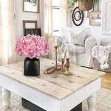 Pink Artificial Hydrangea Silk Flowers Potted with Black Ceramic Vase