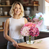 Artificial Hydrangea Flowers with Vase Latex Water for Home Decor - Pink