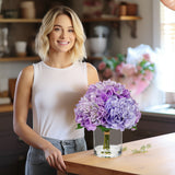 Artificial Hydrangea Flowers with Vase Latex Water for Home Decor - Purple