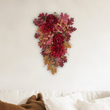 Handmade Fall Teardrop Swag Wreath with Red Hydrangea Peonies Dahlia Decor