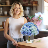 Artificial Hydrangea Flowers with Vase Latex Water for Home Decor - Blue