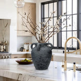 Handmade Terracotta Vintage Ceramic Vase(Gray With Handles)