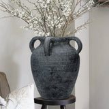 Handmade Terracotta Vintage Ceramic Vase(Gray With Handles)