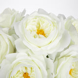 Artificial Roses Flowers Bouquet with Clear Faux Water Glass Vase -White