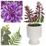 Purple Artificial Silk Dahlia Flower Potted Arrangement with Ceramic Vase