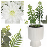 White Artificial Silk Dahlia Flower Potted Arrangement with Ceramic Vase