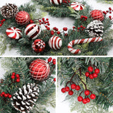 Christmas Garland Ornaments with Red Bows & Balls Decor