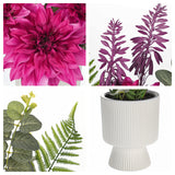 Red Artificial Silk Dahlia Flower Potted Arrangement with Ceramic Vase